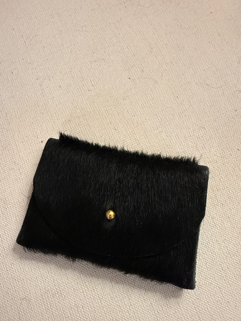 Black Fur Snap Wallet with Gold Accent